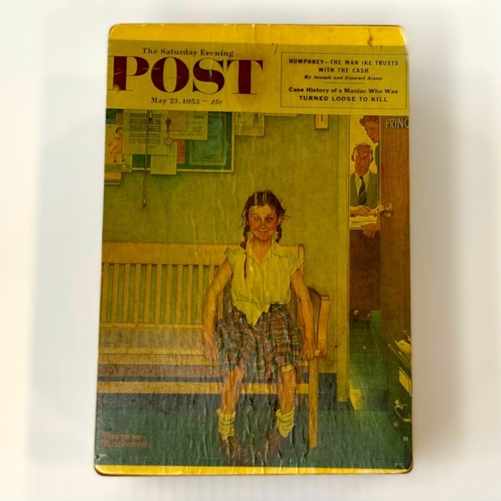 Wooden Jewelry Box Vintage Norman Rockwell Print Lacquered Cedar?